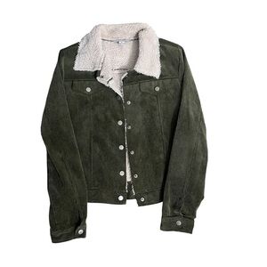 Olive Green Corduroy Sherpa-Lined Jacket